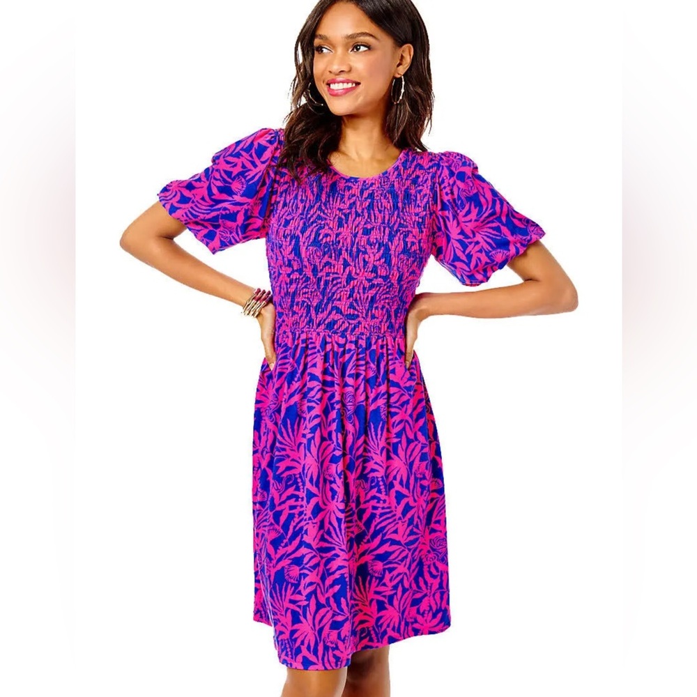 Lilly Pulitzer Chrystelle Pink Grenadine Flocking To Paradise Dress - S